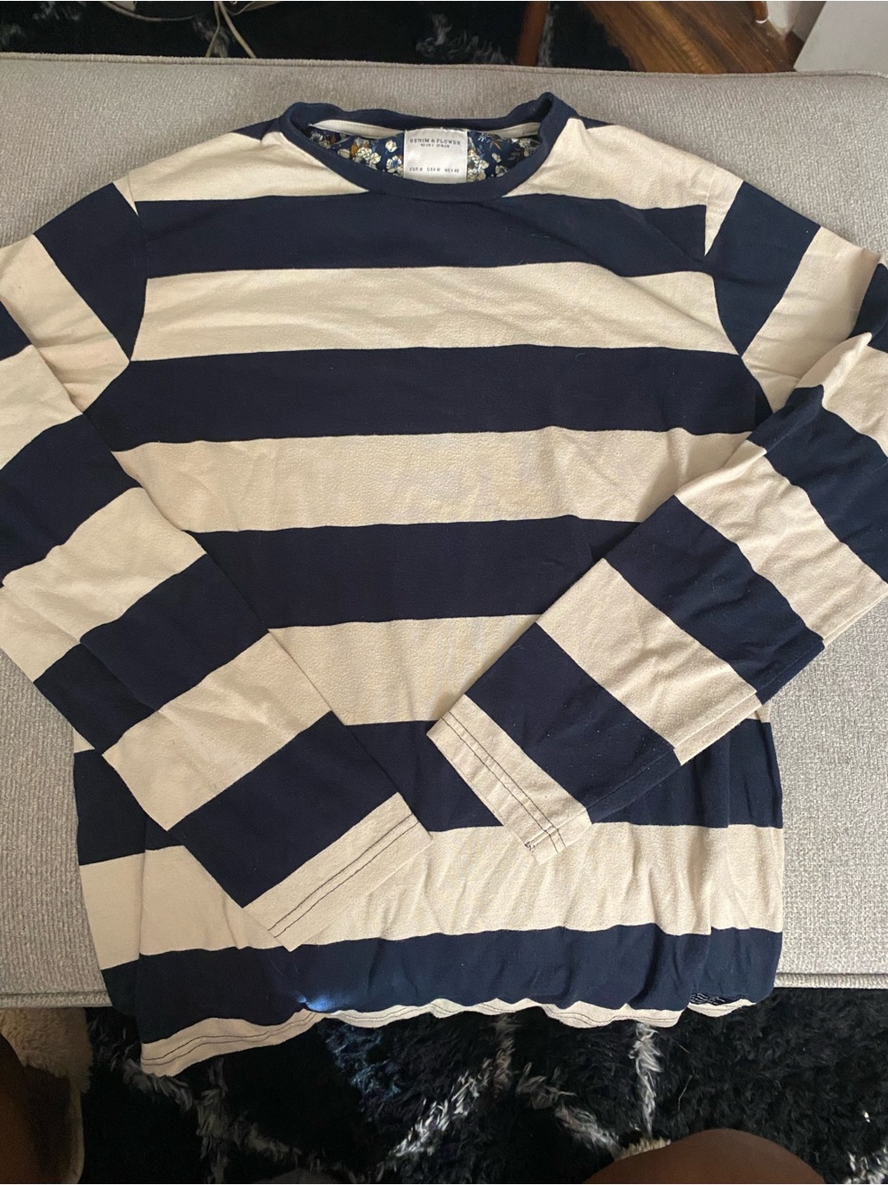 Denim & Flower Navy and Cream Striped Crewneck Sweater